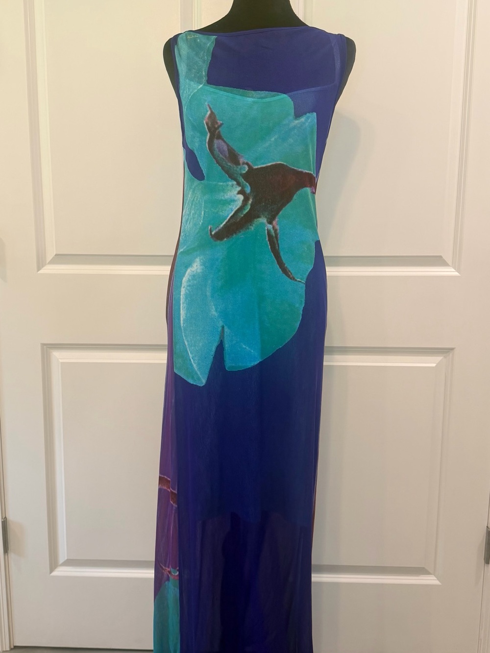 Vintage Vivienne Tam Purple/Teal Nylon Dress with Original Lining Size 2 (M/L)